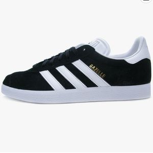 EUC adidas Originals Gazelle Foundation Core Black/White/Gold Metallic